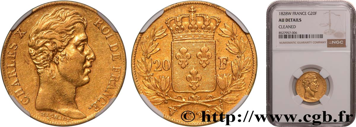 20 francs or Charles X 1828 Lille F.521/4 TTB+ NGC