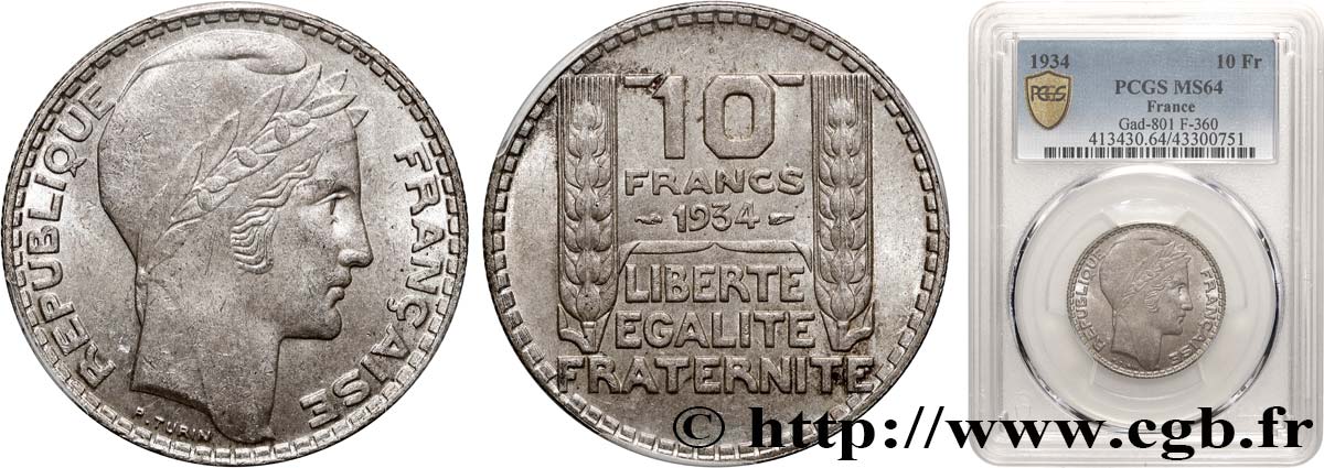 10 francs Turin 1934  F.360/7 MS64 PCGS