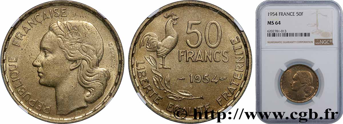 50 francs Guiraud 1954  F.425/12 MS64 NGC