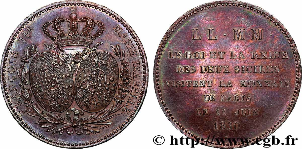 Monnaie de visite, module de 5 francs, pour le roi et la reine des Deux-Siciles à la Monnaie de Paris 1830 Paris VG.2685  MS