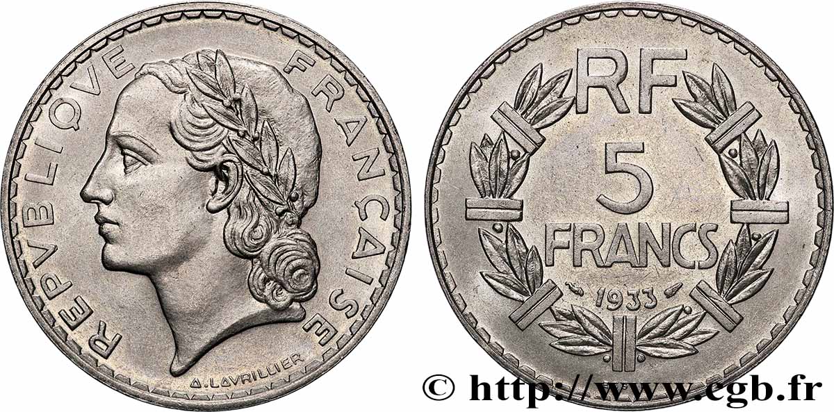 Essai de 5 francs Lavrillier, nickel 1933  F.336/1 MS