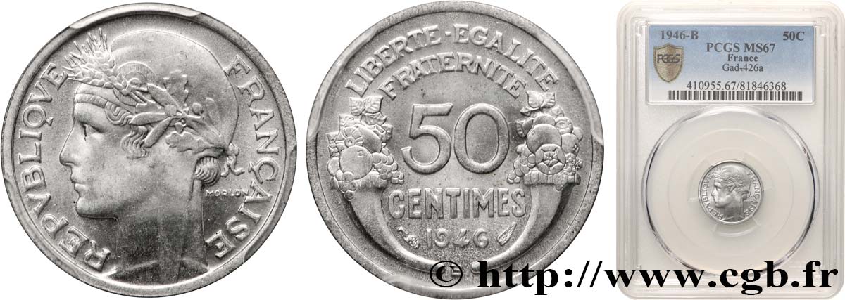 50 centimes Morlon, légère 1946 Beaumont-le-Roger F.194/9 FDC67 PCGS
