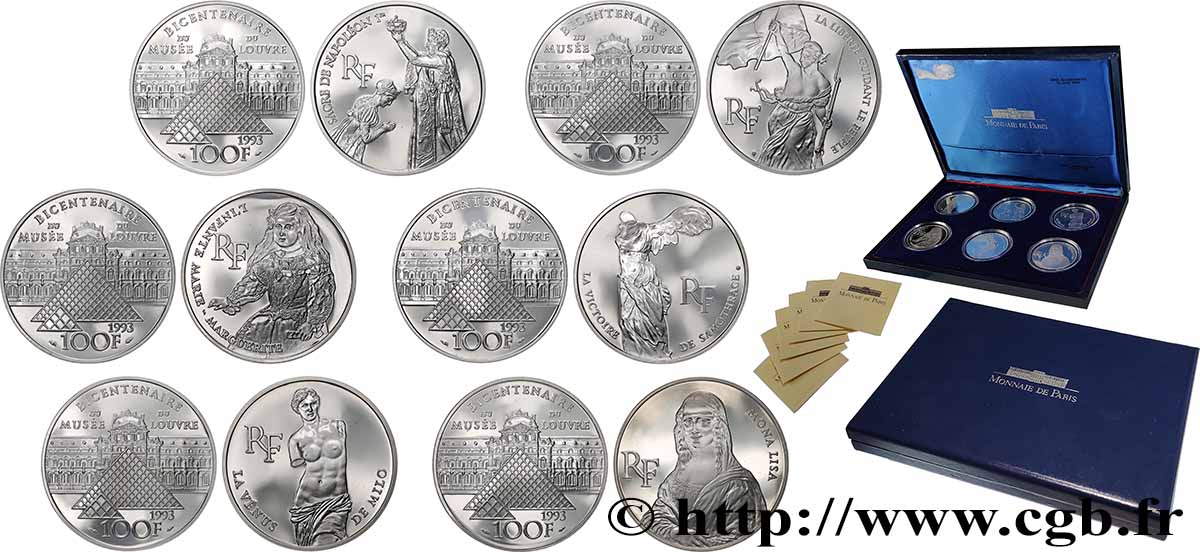 Coffret des six 100 francs Belle Épreuve - Bicentenaire du Musée du Louvre 1993 Pessac F5.1621 1622 1623 1624 1625 1626 2 FDC
