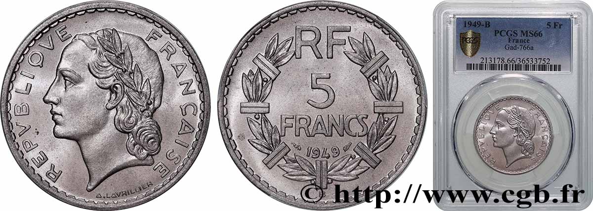 5 francs Lavrillier, aluminium 1949 Beaumont-le-Roger F.339/19 FDC66 PCGS