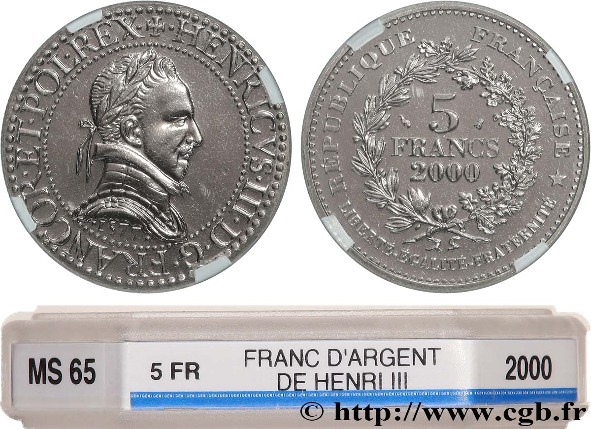 5 francs Franc d’argent de Henri III 2000 Paris F9.351/1 MS65 GENI