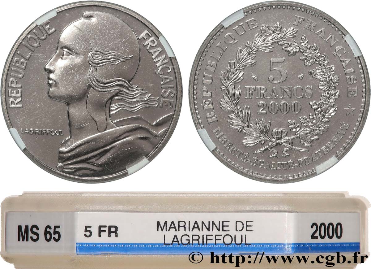 5 francs La Marianne de Lagriffoul 2000 Paris F.355/1 MS65 GENI