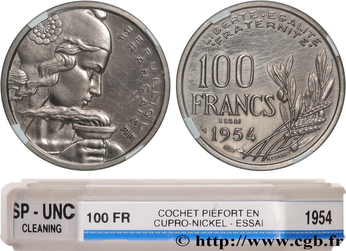 Essai-piéfort au double de 100 francs Cochet 1954  GEM.230 EP1 MS GENI