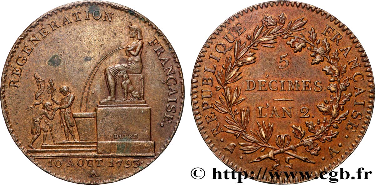 5 décimes, Régénération française 1793 Paris F.172A/1 MS