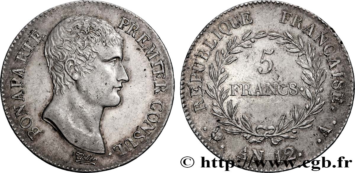 5 francs Bonaparte Premier Consul 1804 Paris F.301/9 SUP