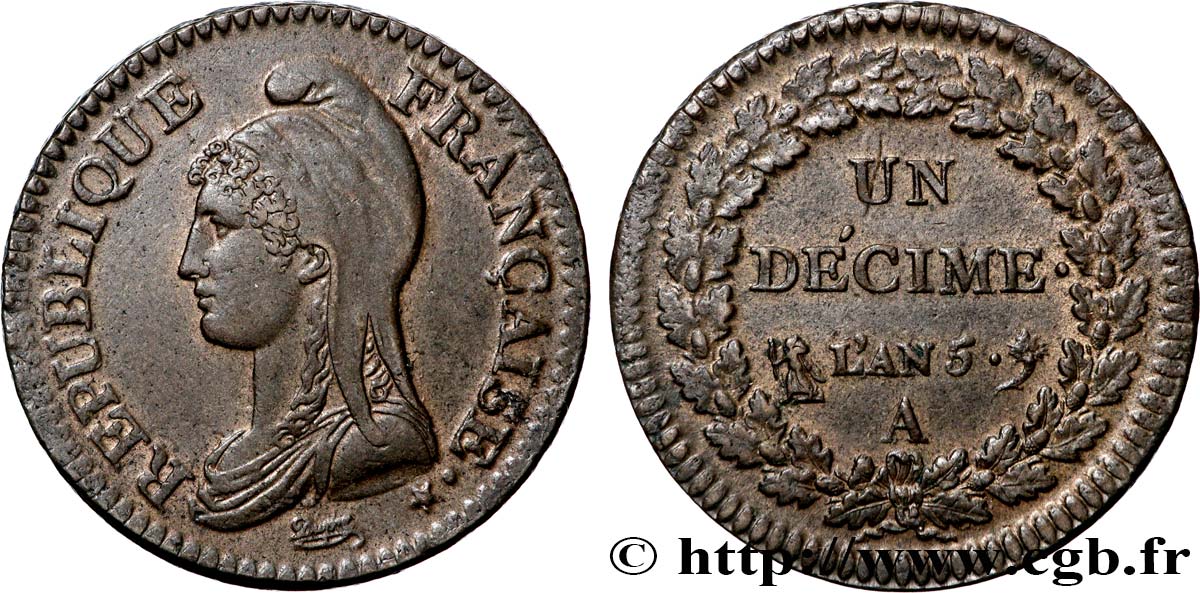 Un décime Dupré, grand module 1797 Paris F.129/1 SUP