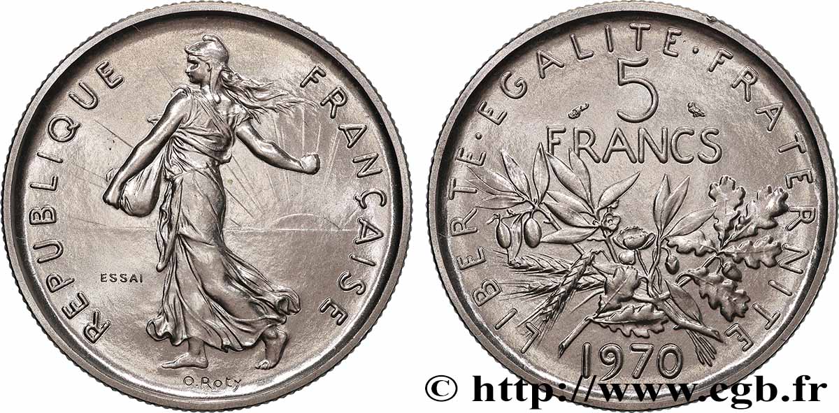 Essai de 5 francs Semeuse, nickel 1970 Paris F.341/1 FDC
