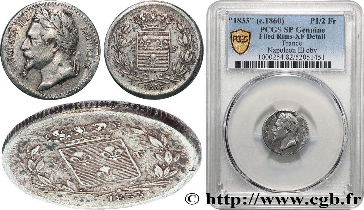 1/2 franc, Hybride Napoléon III - Henri V 1833 VG.- TTB PCGS