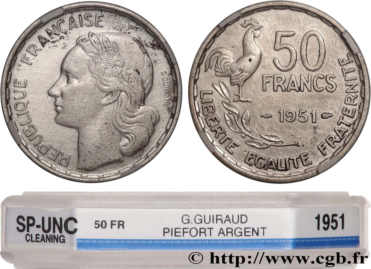 Piéfort de 50 francs Guiraud en argent 1951 GEM.221 P1 SUP+ GENI