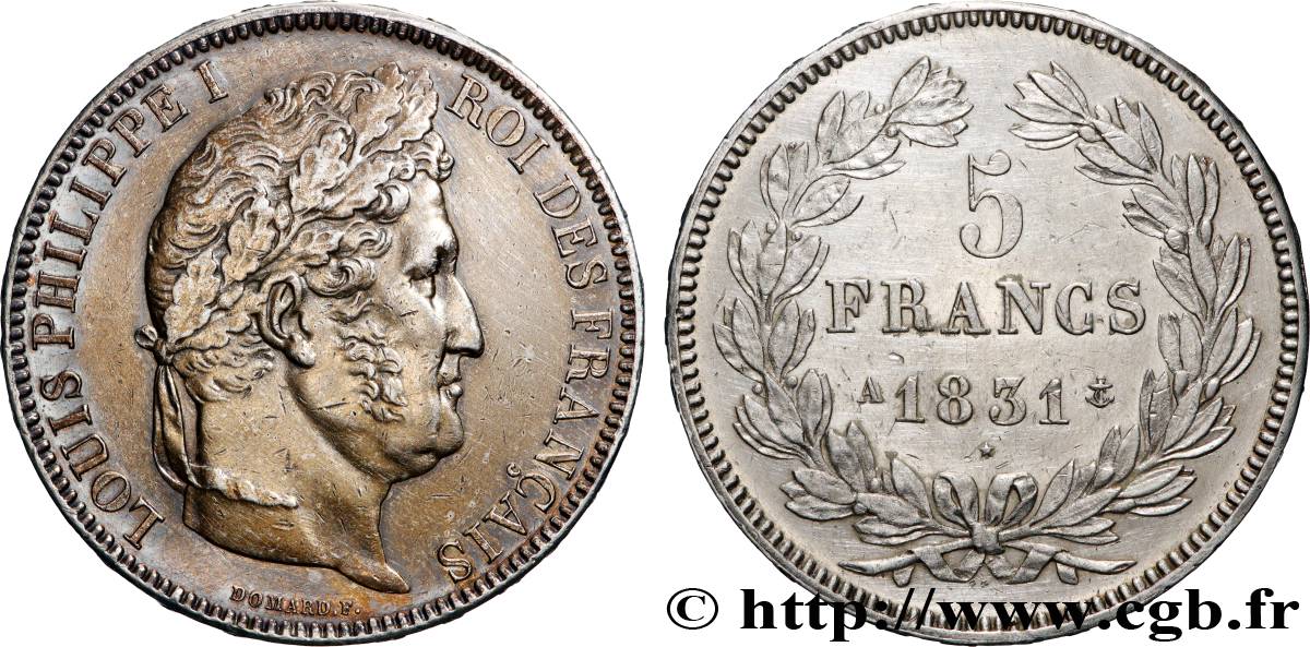 5 francs Ier type Domard, tranche en relief 1831 Paris F.320/1 TTB