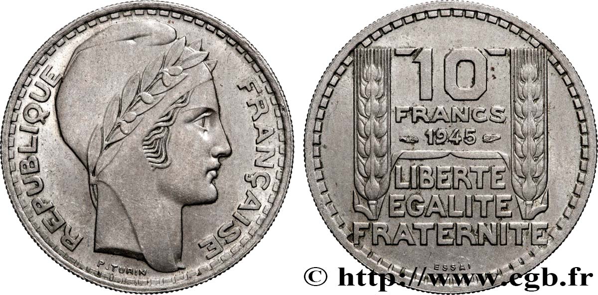 Essai de 10 francs Turin, grosse tête, rameaux longs 1945 Paris F.361/1 SUP+