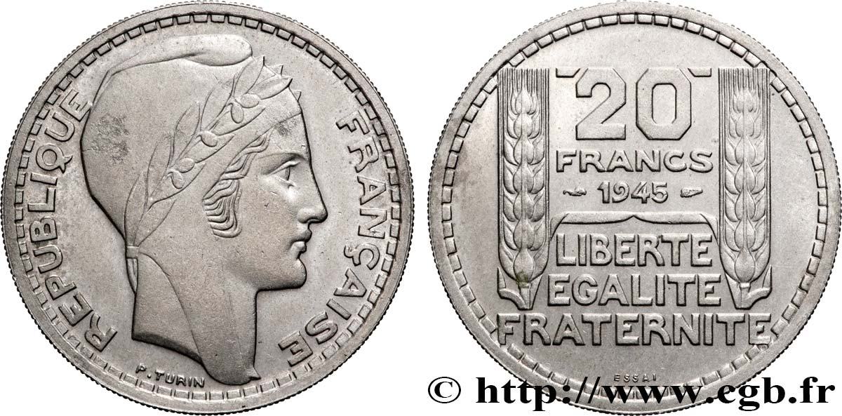 Essai de 20 francs Turin en cupro-nickel 1945 Paris GEM.206 1 VZ
