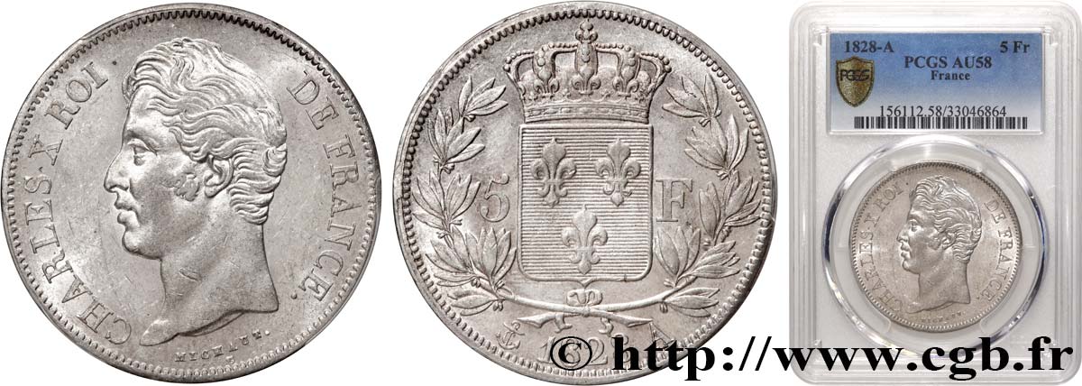 5 francs Charles X, 2e type 1828 Paris F.311/14 SUP58 PCGS
