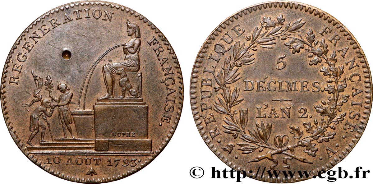 5 décimes, Régénération française 1793 Paris F.172A/1 SUP+
