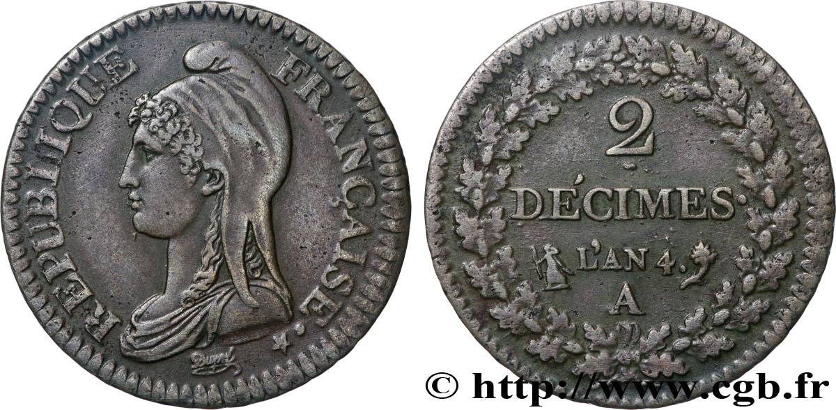 2 décimes Dupré 1796 Paris F.145/1 TTB+