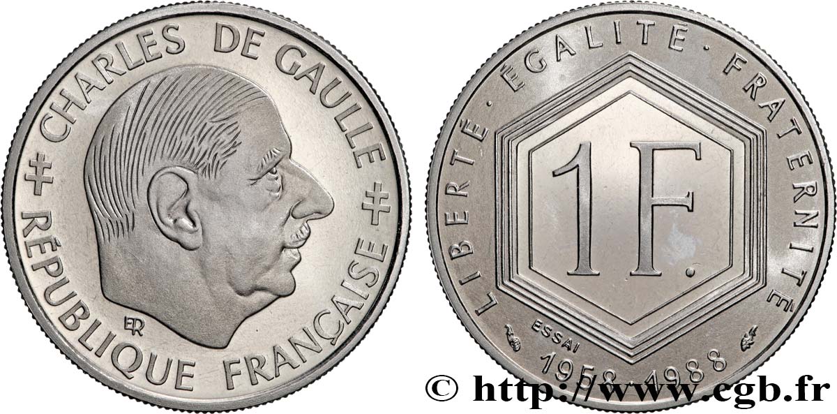 Essai de 1 franc De Gaulle 1988 Pessac F.227/1 FDC