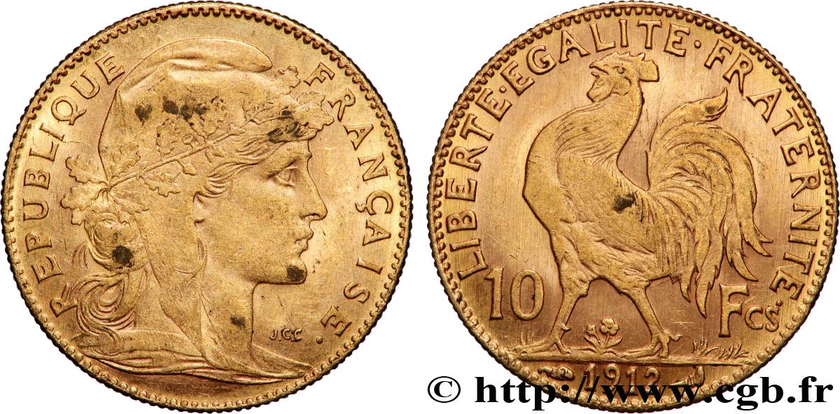 10 francs or Coq 1912 Paris F.509/13 fVZ