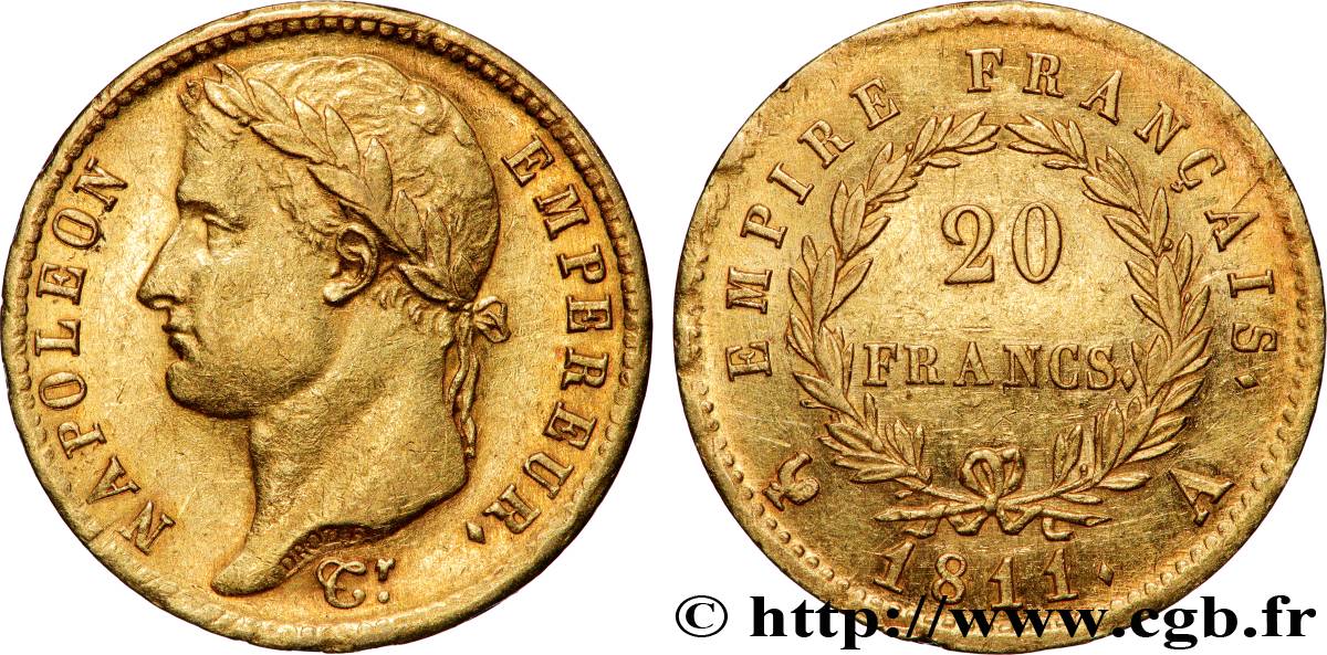 20 francs or Napoléon, tête laurée, Empire français 1811 Paris F.516/16 TTB+