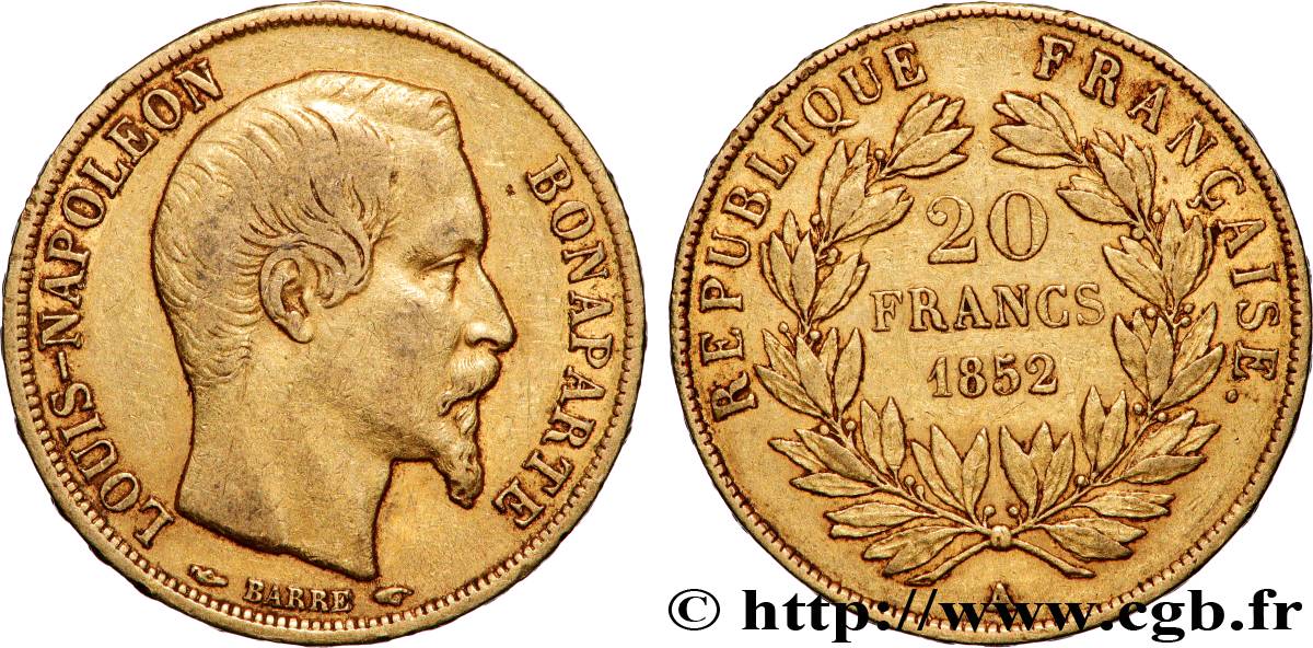 20 francs or Louis-Napoléon 1852 Paris F.530/1 TTB