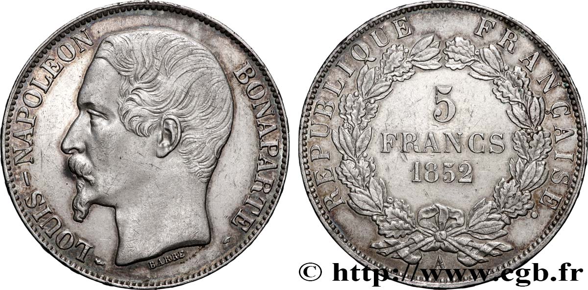 5 francs Louis-Napoléon, 1er type 1852 Paris F.329/1 AU