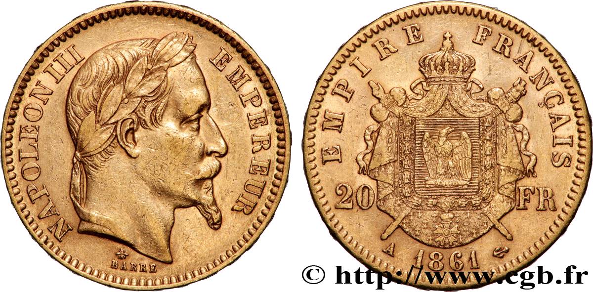 20 francs or Napoléon III, tête laurée 1861 Paris F.532/1 TTB