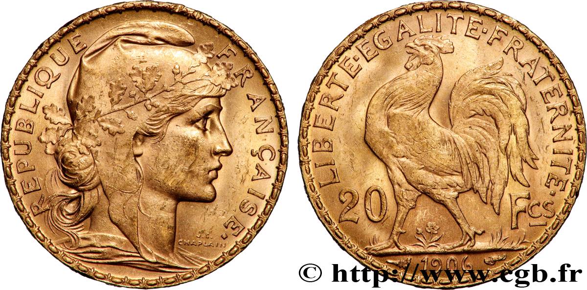 20 francs or Coq, Dieu protège la France 1906 Paris F.534/11 AU