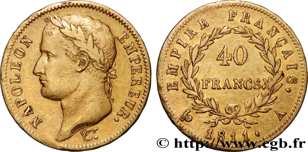 40 francs or Napoléon tête laurée, Empire français 1811 Paris F.541/6 BB