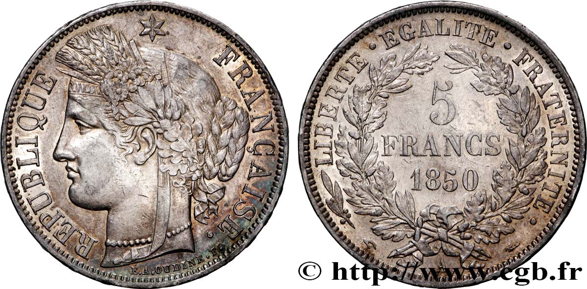 5 francs Cérès, IIe République 1850 Paris F.327/4 AU