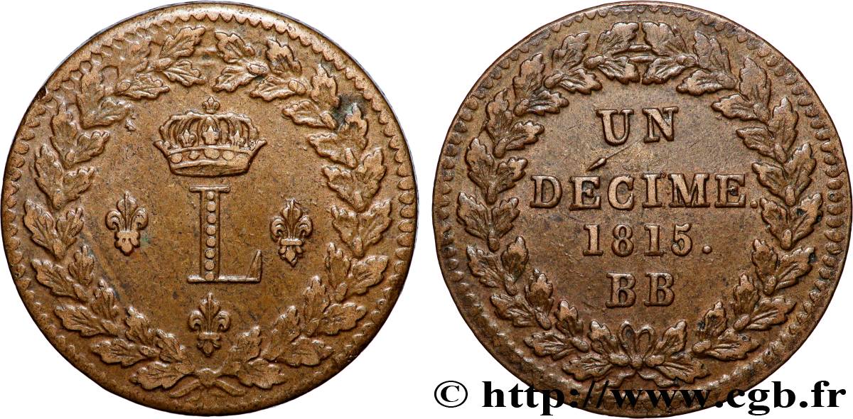 Un décime à l’L couronnée 1815 Strasbourg F.132A/3 TTB+