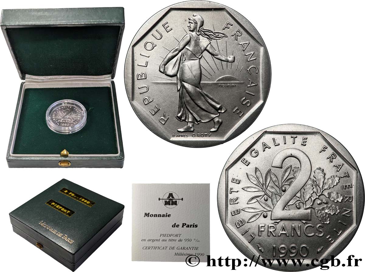 Piéfort Argent de 2 francs Semeuse 1990 Pessac GEM.123 P2 FDC
