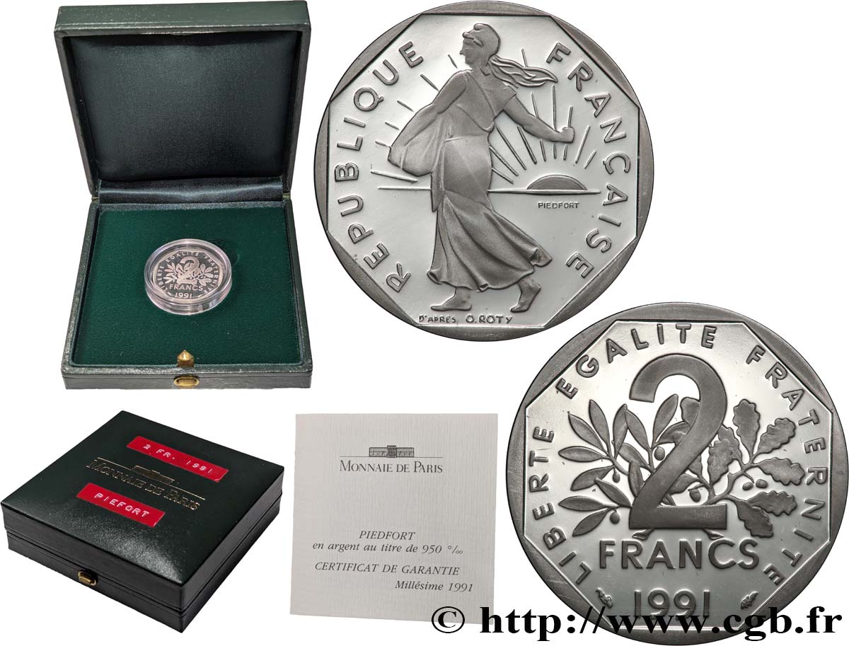 Piéfort Argent Belle Épreuve de 2 francs Semeuse 1991 Pessac GEM.123 P2 FDC