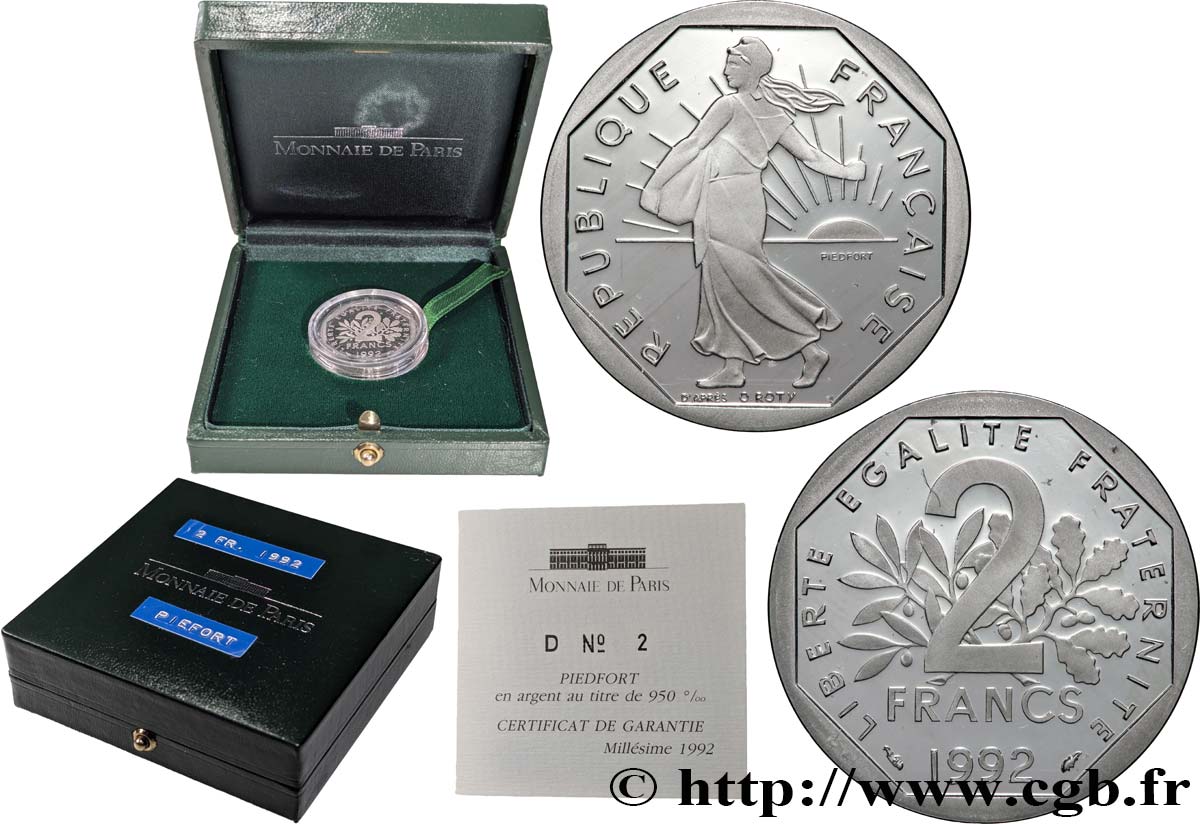 Piéfort Argent Belle Épreuve de 2 francs Semeuse 1992 Pessac GEM.123 P2 FDC