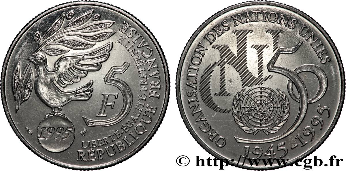 5 francs Cinquantenaire de l’ONU 1995 Pessac F.345/1 SPL