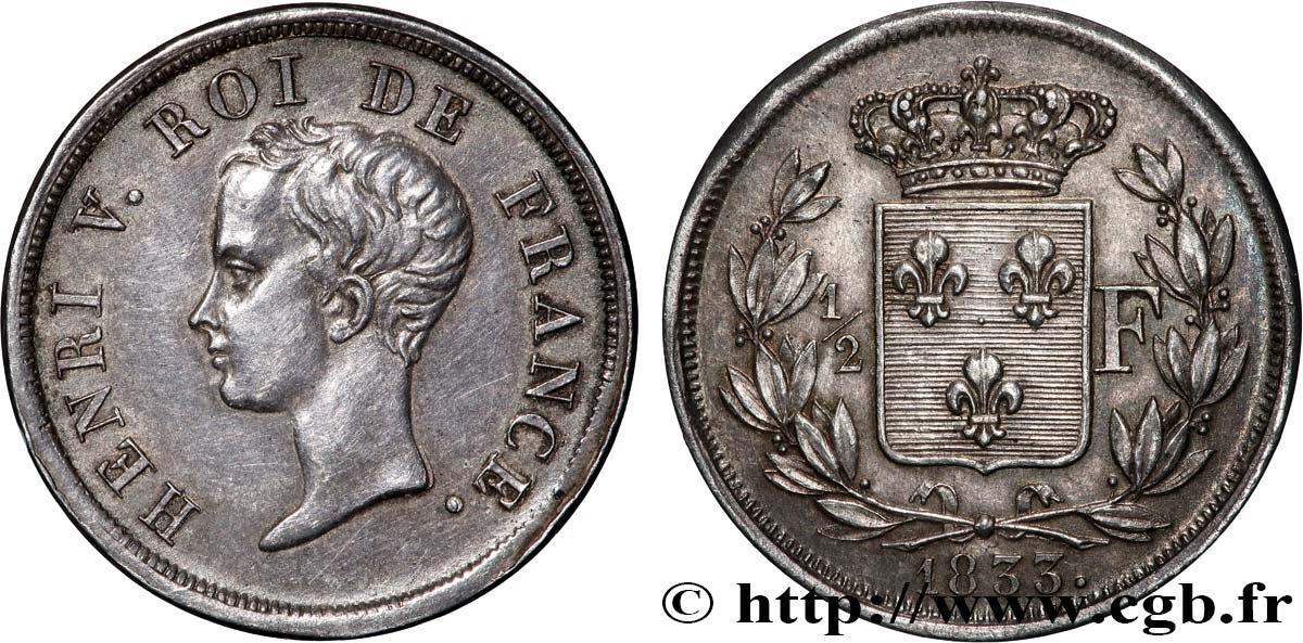 1/2 franc, buste juvénile 1833 VG.2713 SUP