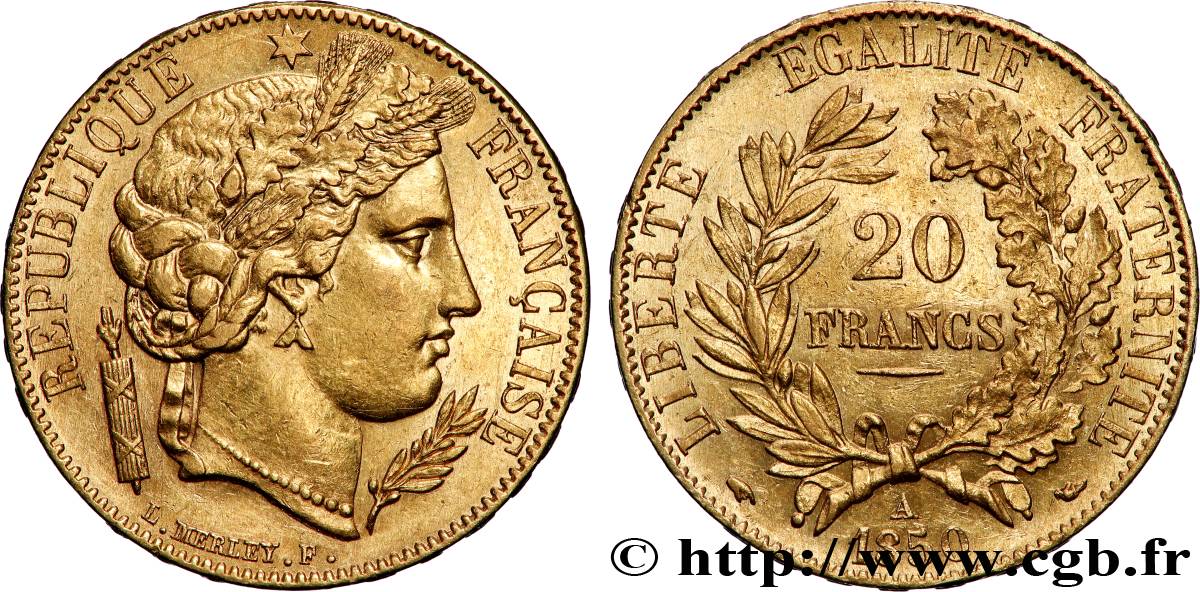 20 francs or Cérès 1850 F.529/2 AU