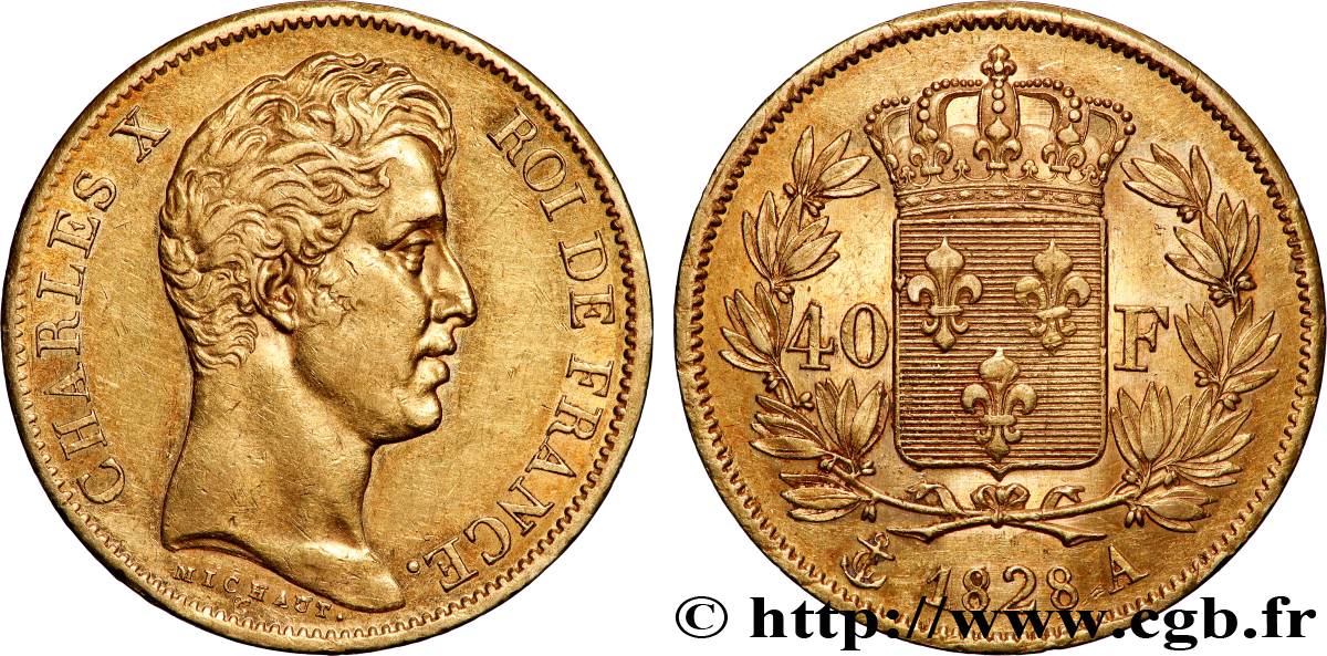 40 francs or Charles X, 2e type 1828 Paris F.544/3 AU