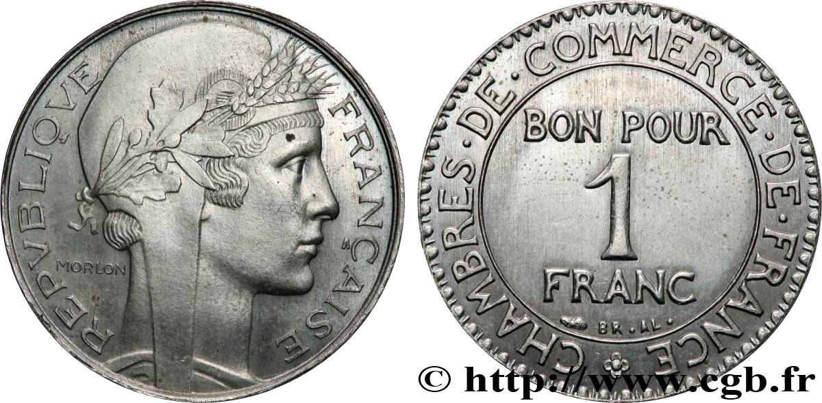 Essai de 1 franc hybride Morlon / Chambres de commerce en bronze-aluminium plaqué nickel n.d. GEM.96 1 MS