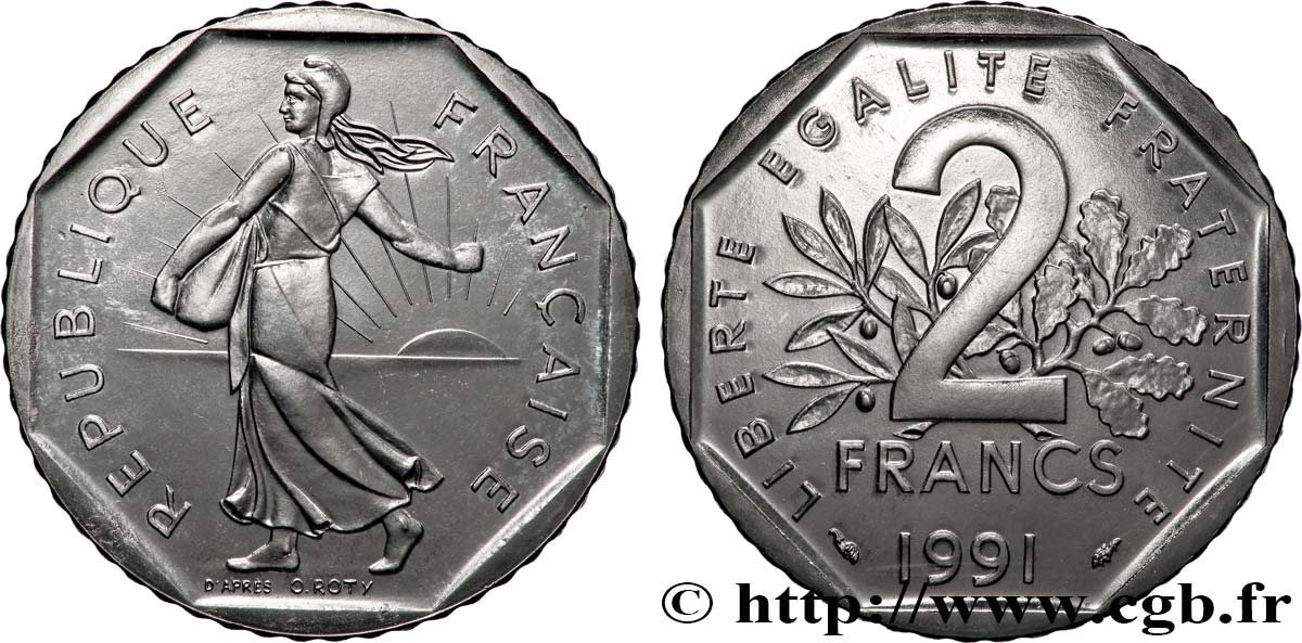 2 francs Semeuse, nickel, Brillant Universel, frappe médaille 1991 Pessac F.272/16 FDC