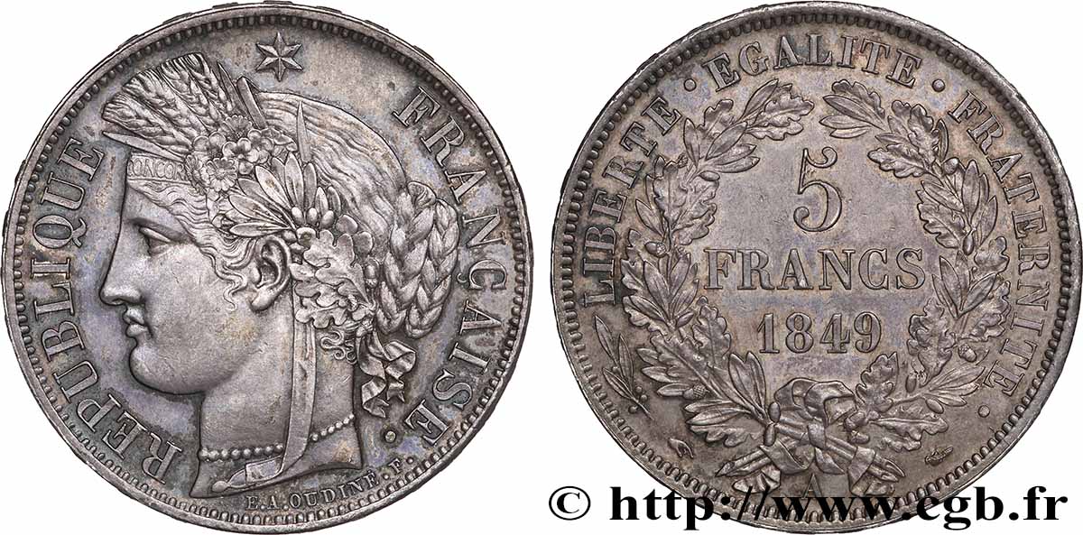 5 francs Cérès, IIe République 1849 Paris F.327/1 AU