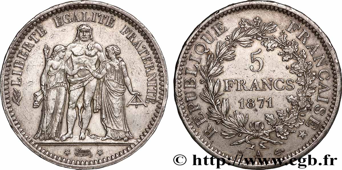 5 francs Hercule, dite “Camélinat” 1871 Paris F.334/3 TTB