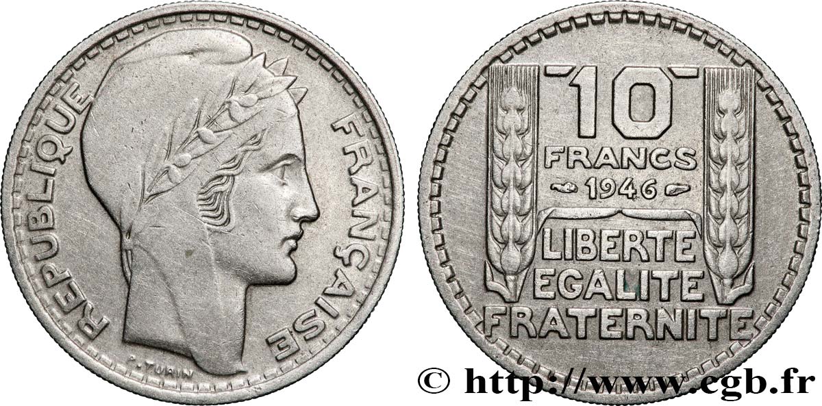 10 francs Turin, grosse tête, rameaux longs 1946 Paris F.361/3 TB