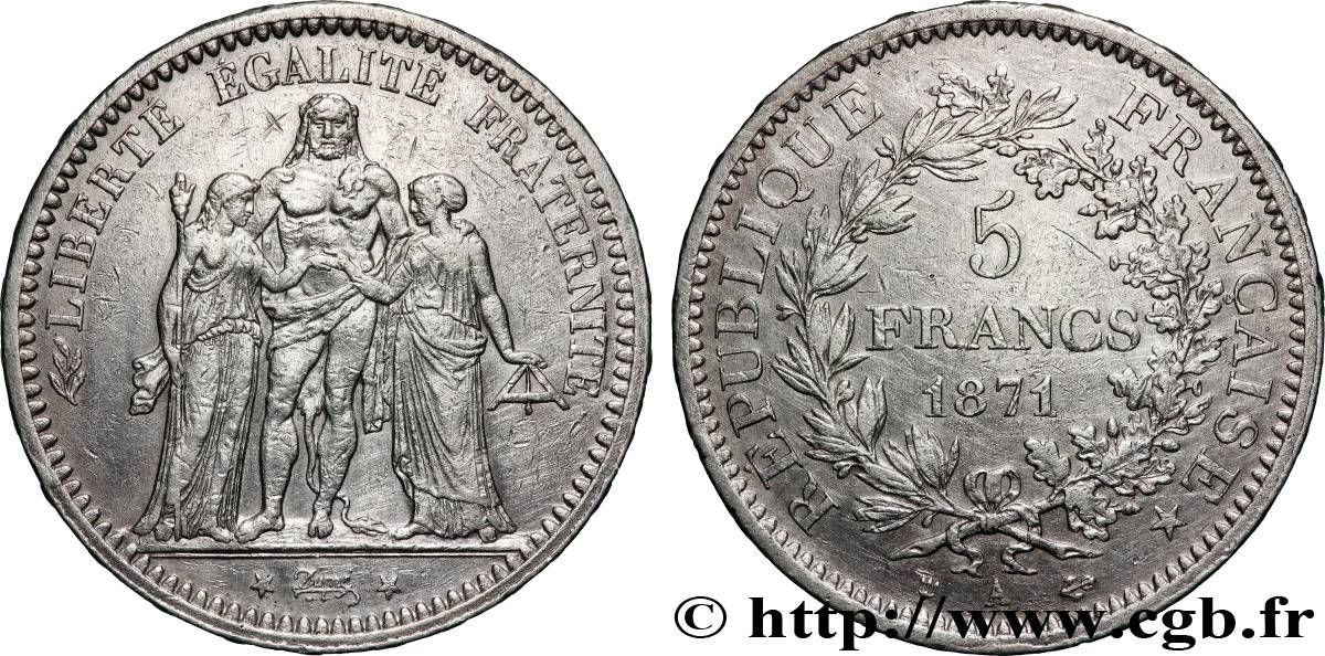 5 francs Hercule, dite “Camélinat” 1871 Paris F.334/3 TTB