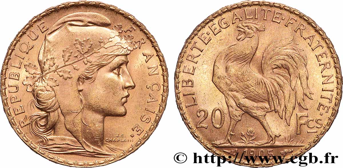 20 francs or Coq, Dieu protège la France 1905 Paris F.534/10 EBC+