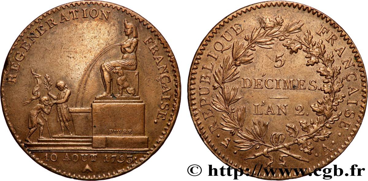 5 décimes, Régénération française 1793 Paris F.172A/1 TTB+