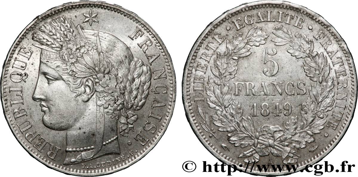 5 francs Cérès, IIe République 1849 Paris F.327/1 SUP