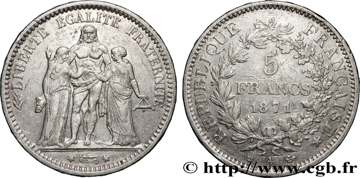 5 francs Hercule, dite “Camélinat” 1871 Paris F.334/4 TB+